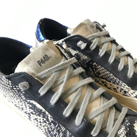 P448 John Twister Python Effect Sneakers Womens 37 7 Black Snake Leather Trainer - Picture 3 of 11